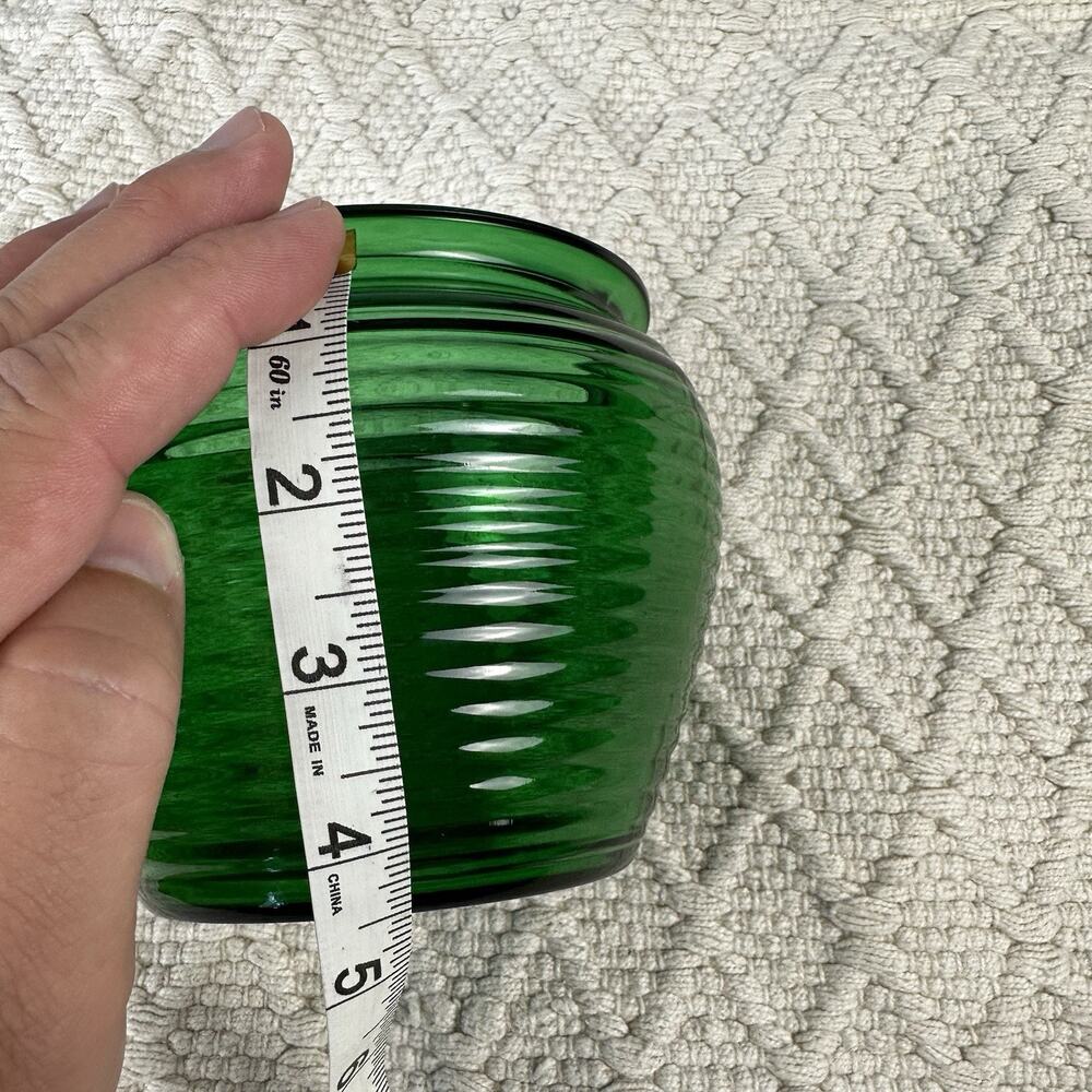 Vintage Napco Green Ribbed Glass Planter Vase Bowl Cleveland OH Mid Century - Picture 4 of 6